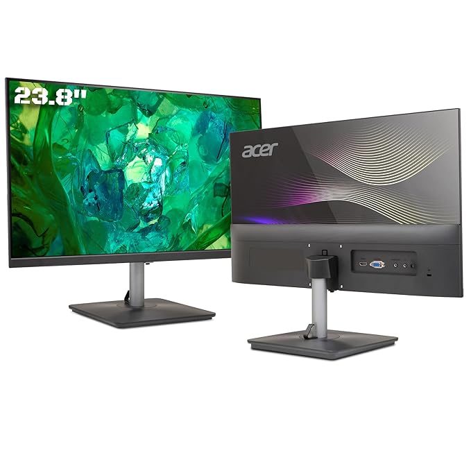 Acer RS242Y 23.8-Inch Full HD IPS Ultra-Thin LED Monitor, 1ms Response Time, 100Hz Refresh Rate, Color Patterned Back Mood Light, Dual Glass Design, Sleek Metal Frame, HDMI & VGA, Built-in Speakers, Eye Care Features