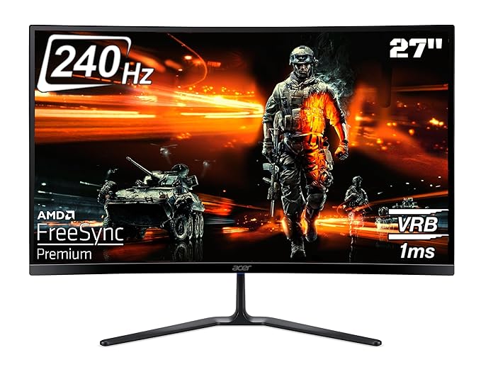 Acer ED270 X2 27-Inch Full HD 1500R Curved Gaming Monitor, 1ms VRB, 240Hz Refresh Rate, AMD FreeSync Premium, 2x HDMI (2.0), 1x DP (1.4), Audio Out, 2x 2W Speakers, Black