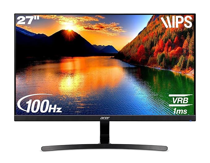 Acer K273E 27-Inch IPS Full HD LCD Monitor, 1ms VRB, 100Hz Refresh Rate, AMD FreeSync, Zero Frame Design, HDMI & VGA, Built-in Stereo Speakers, Black