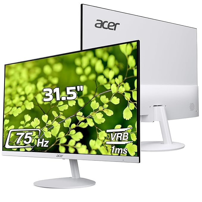 Acer SA322Q 31.5-Inch Full HD IPS Ultra-Slim Monitor | 1920x1080 Resolution | 75Hz Refresh Rate | 1ms VRB | AMD FreeSync | HDMI & VGA Ports | Stereo Speakers | Eye Care Technology | White