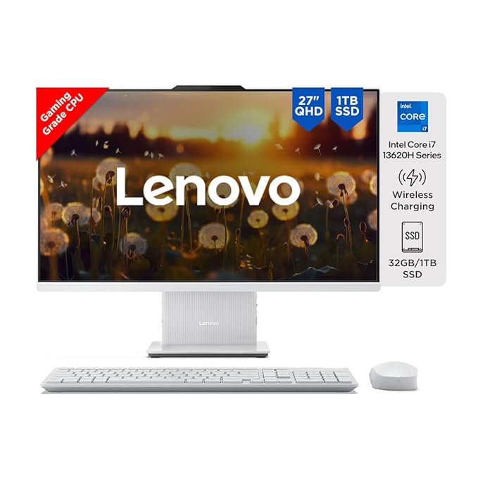 Lenovo IdeaCentre AIO 27" QHD IPS All-in-One Desktop with Intel Core i7 13620H, 32GB RAM, 1TB SSD, Windows 11, Office 2021, 5MP+IR Camera, Harman Speakers & Wireless Keyboard (F0HM0067IN)