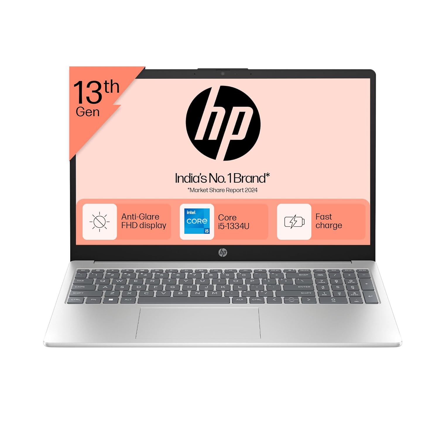 HP 15 Laptop 15.6" FHD (13th Gen Intel Core i5-1334U, 16GB DDR4, 512GB SSD, Intel Iris Xe Graphics, Windows 11, MS Office 2021, Backlit Keyboard, FHD Camera, Silver, 1.59kg) - fd0221TU