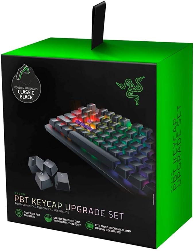 Razer Doubleshot PBT Keycap Upgrade Set for Mechanical & Optical Keyboards – Compatible with 104/105 US & UK Layouts, Classic Black – RC21-01490100-R3M1