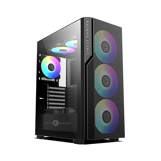 Circle Eliminator X5 Black TYPE-C 2.0 Mid-Tower Gaming Case - Supports ATX/M-ATX/ITX, Pre-installed 3 x 140mm Front & 1 x 120mm Rear ARGB Fans