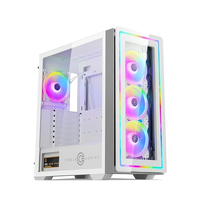 Circle INFERNOVA ZX ARGB Mid-Tower Gaming Case - White, Supports ATX, M-ATX, ITX, Pre-installed 3 x 120mm Front & 1 x 120mm Rear ARGB Fans