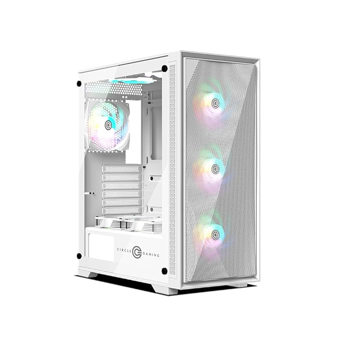 Circle Furious MESH 240 ARGB Mid-Tower Gaming Case | White | Supports ATX, M-ATX, ITX | Pre-Installed 3x120mm Front & 1x120mm Rear ARGB Fans