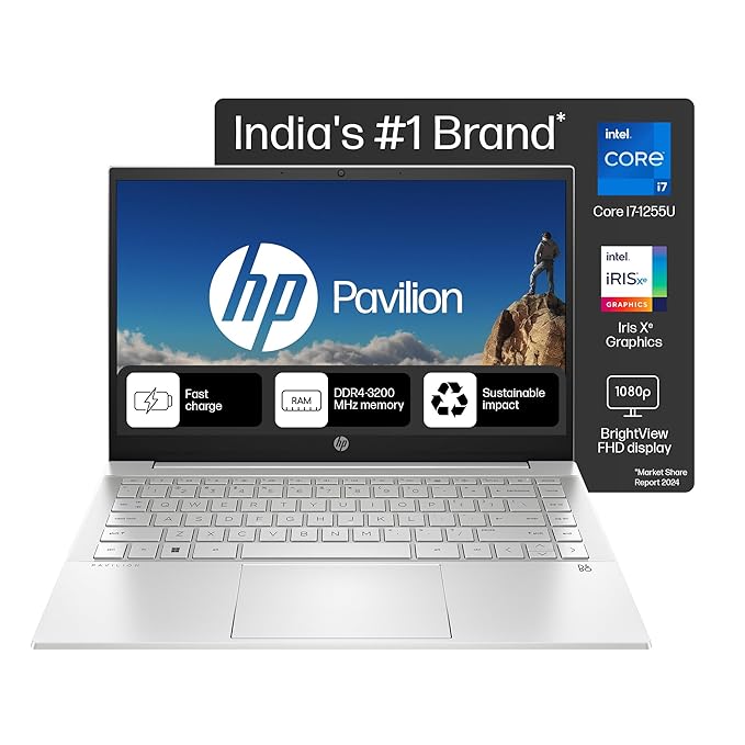 HP Pavilion 14 Laptop | 12th Gen Intel Core i7-1255U | 16GB DDR4 | 1TB SSD | 14" FHD IPS Micro-Edge BrightView Display | Intel Iris Xe Graphics | Windows 11 & Office 2021 | HD Camera | Silver | 1.41 kg | dv2015TU