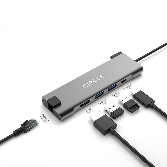 Circle Rootz USB-C 5-in-1 Multiport Adapter | 100W PD, 1Gbps Ethernet, 4K HDMI, Dual USB 3.2