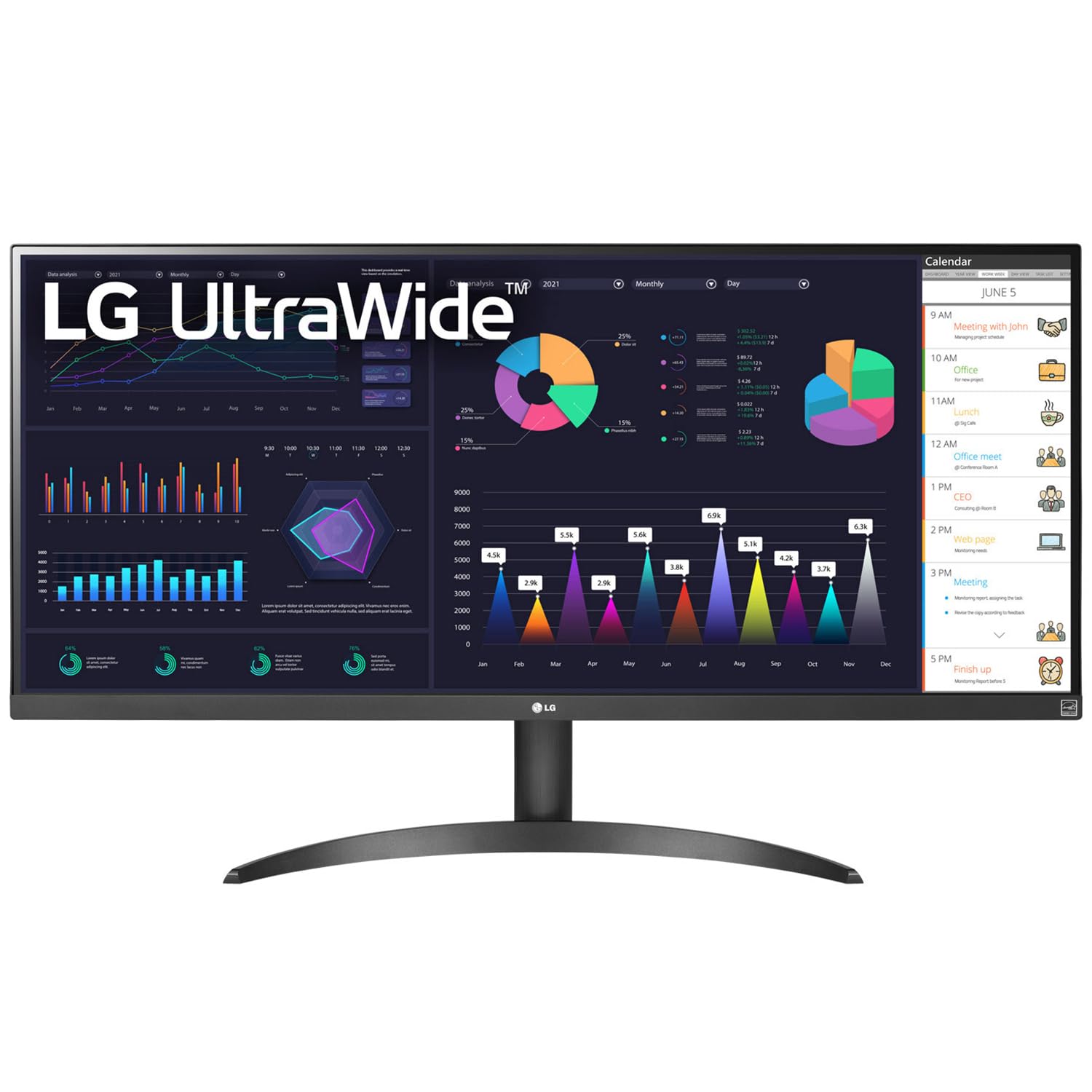 LG 34WQ500 34 Inch 21:9 UltraWide Full HD (2560 x 1080) IPS Monitor, 100Hz, 5ms, VESA DisplayHDR 400 sRGB 99% Color Gamut, AMD FreeSync, 3-Side Virtually Borderless, HDMI, DisplayPort, Black Color