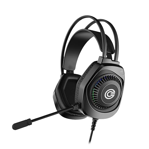 Circle Aura Auster USB Wired Gaming Headphones – Over-Ear with 7.1 Surround Sound, RGB Headband, Flexible Mic & Memory Foam Cushions (Black)