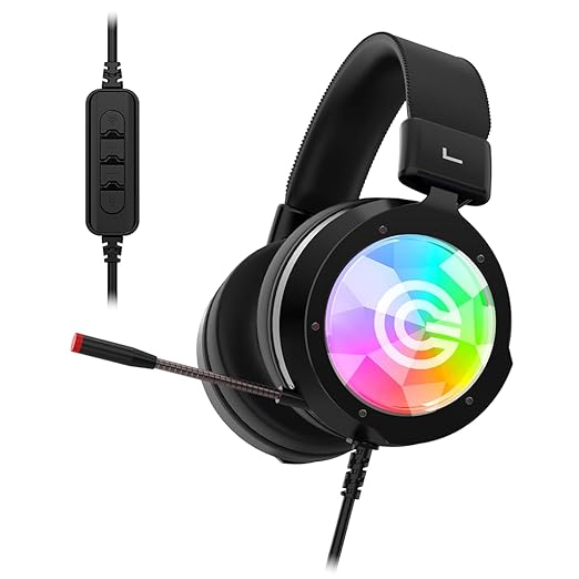 Circle Aura Magnus Wired Over-Ear Gaming Headphones – USB, RGB LED, 7.1 Surround Sound, Flexible Mic, 2.2m Cable, Memory Foam & Soft Leather Cushions – Black